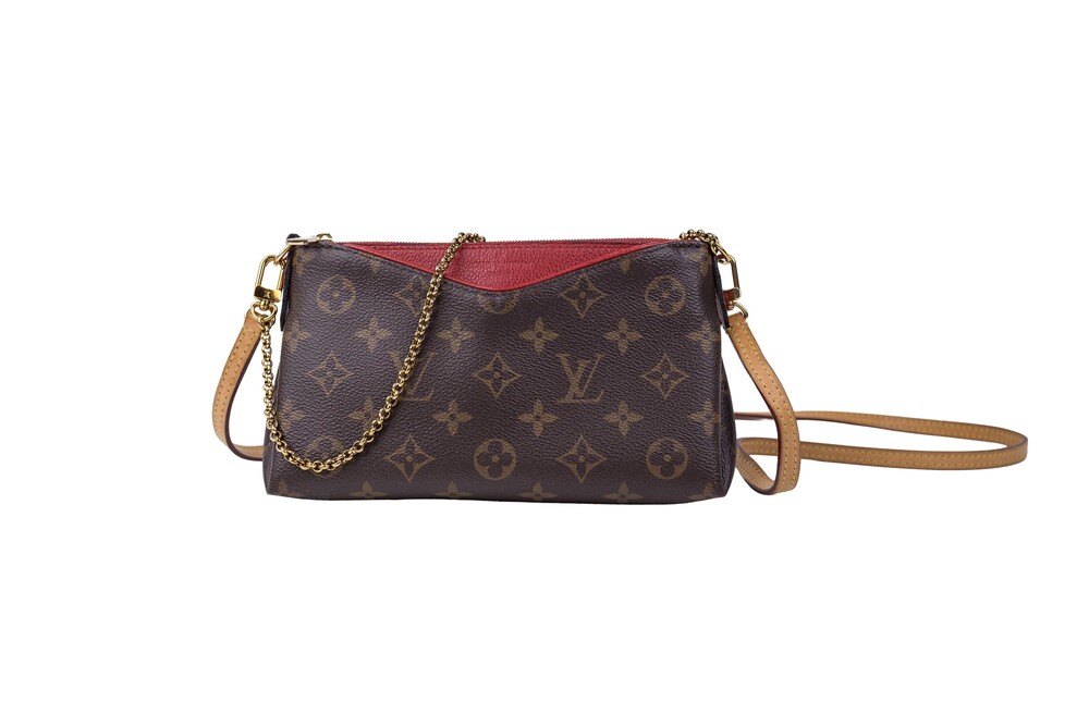 Louis Vuitton Brown Red Monogram Canvas Pallas Crossbody Gold Hardware
